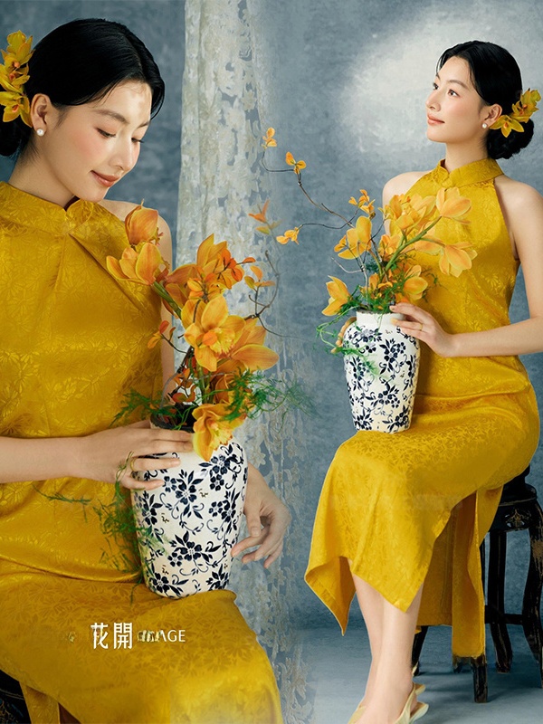 Ethnic Fashion Shoot - Fantasia Amarela para Fotografia Estilo Chinês: