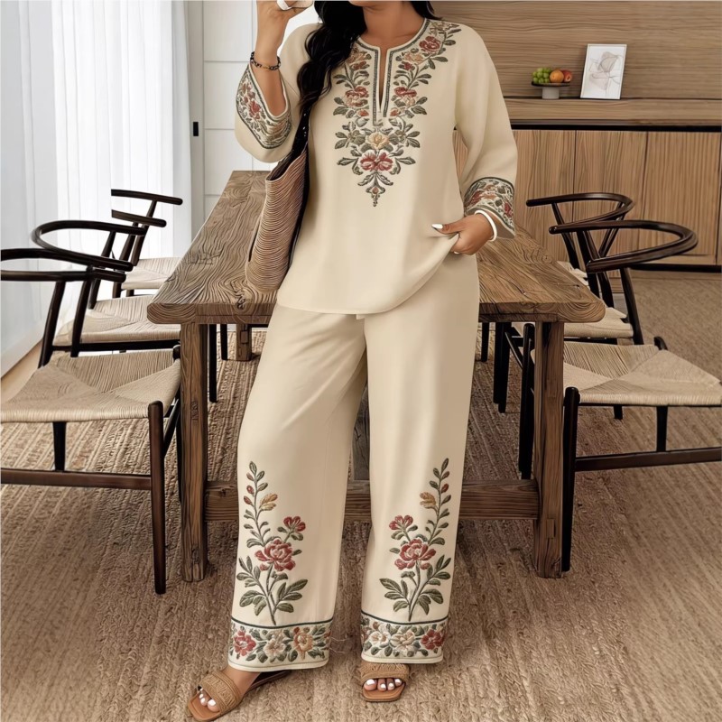Ethnic Fashion For Ladies - Conjunto Feminino de Outono: Camisa Retrô