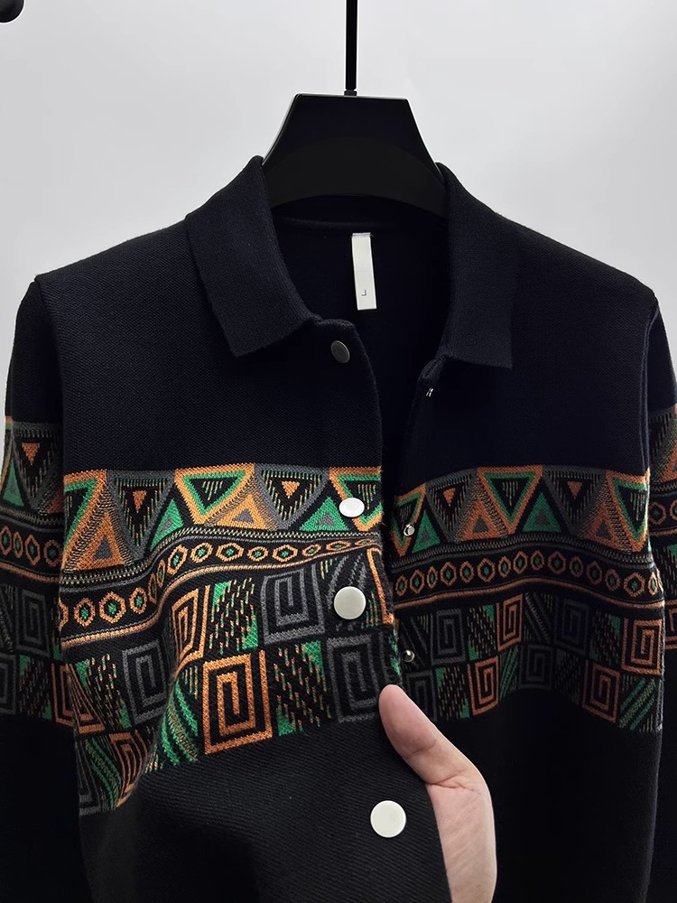 Urban Ethnic Fashion - Cardigã Masculino Moderno de Tricô com