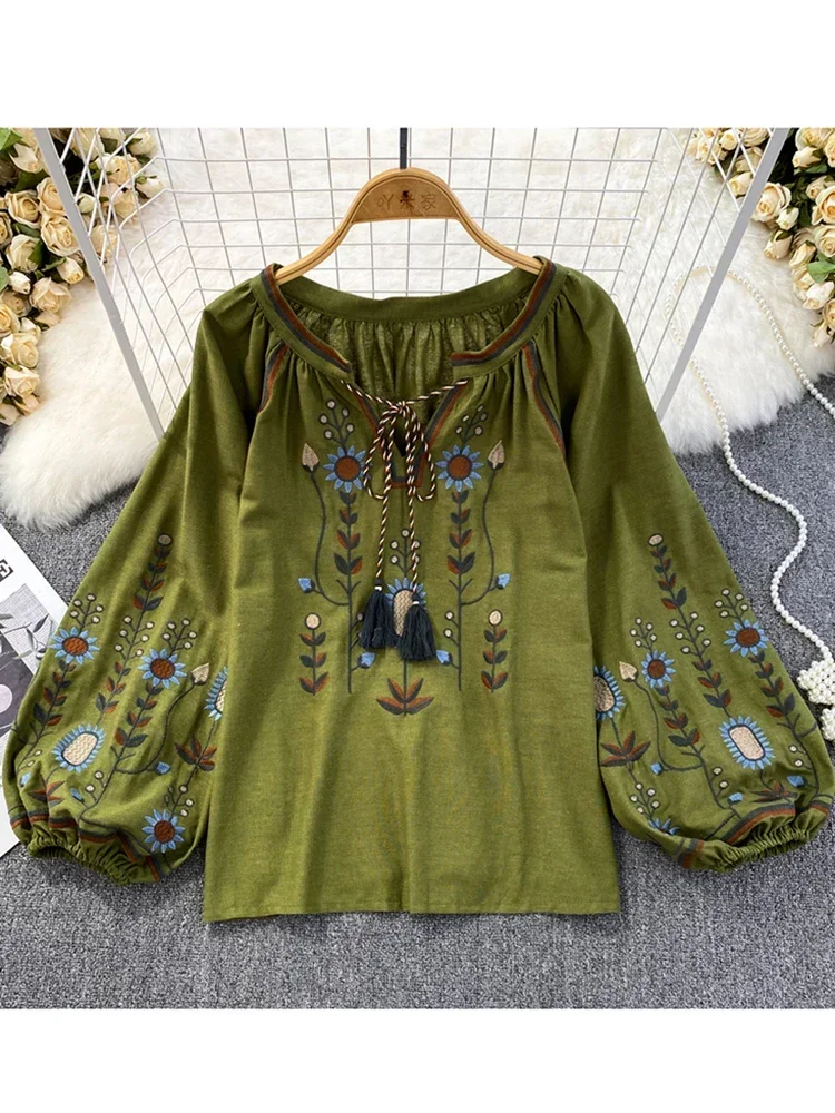 Ethnic Fashion Clothing - Mulheres primavera blusa estilo étnico retro