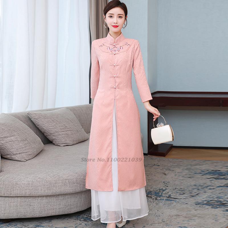 Ao Dai Vietnam Dress - 2026 Novo Conjunto Feminino de Ao