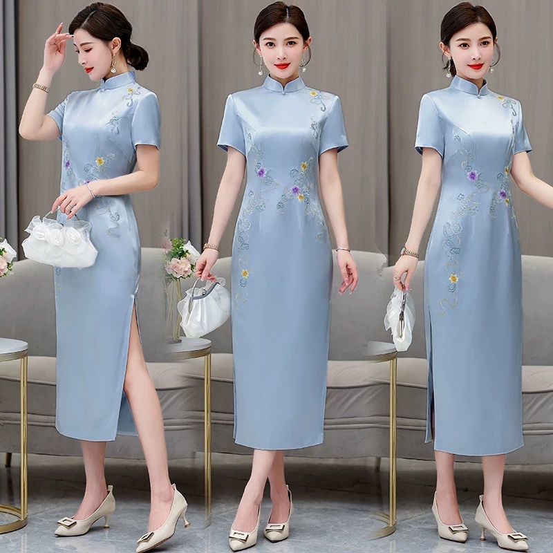 Ao Dai Vietnam Dress - Feminino estilo étnico aodai cheongsam flor