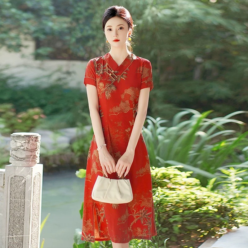 Ao Dai Vietnam Dress - Vietnã aodai cheongsam vintage flor impressa