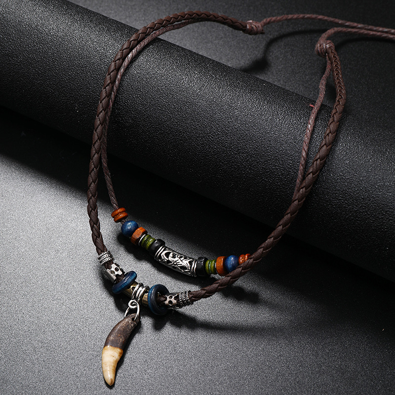 Ethnic Fashion Pk - Colar de couro trançado à mão