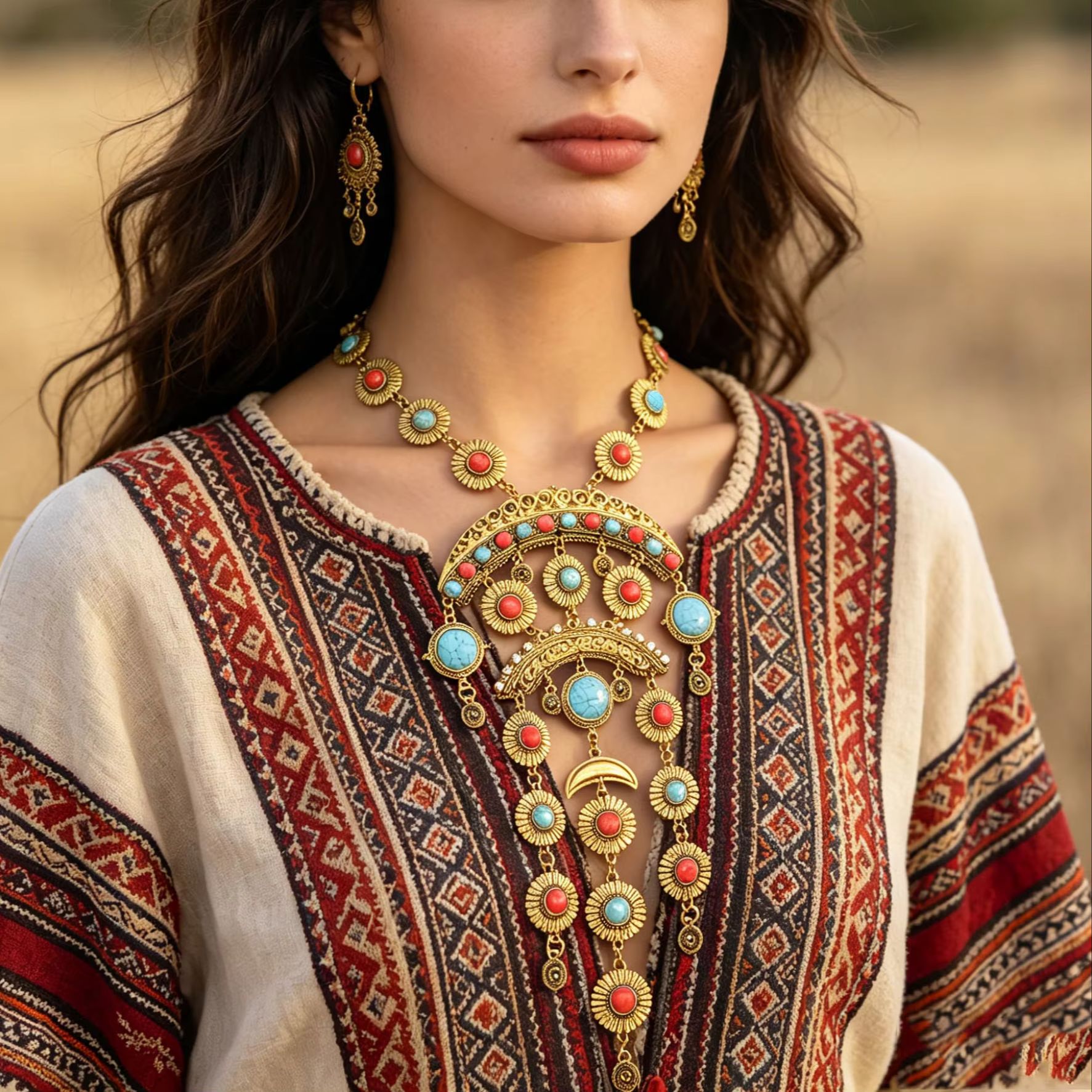 Ethnic Fashion Shoot - Colar Vintage Estilo Étnico Chinês Multicamadas