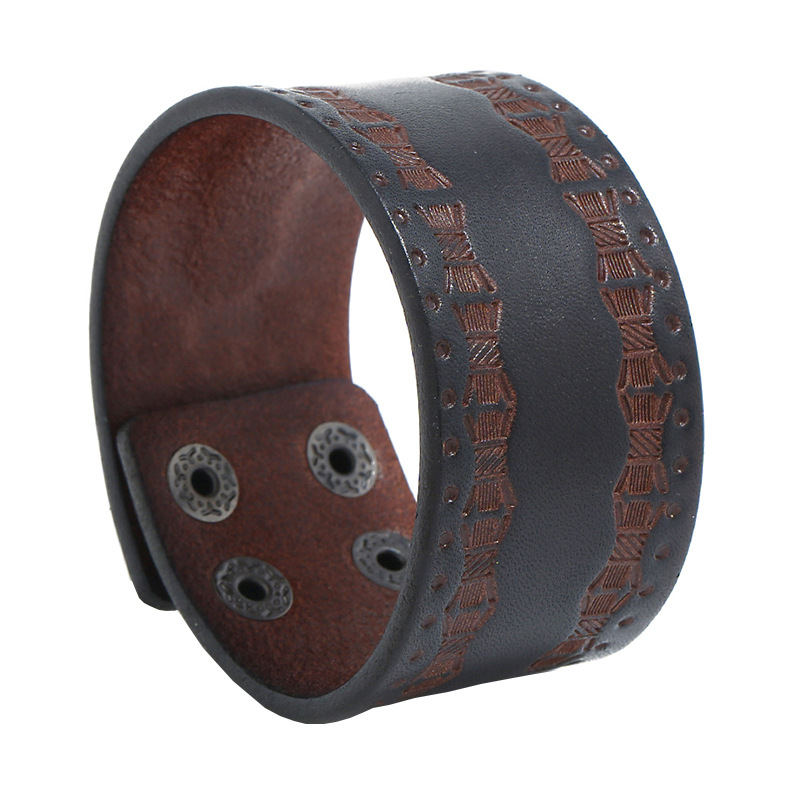 Ethnic Fashion Pk - Retro marrom ampla pulseira de couro