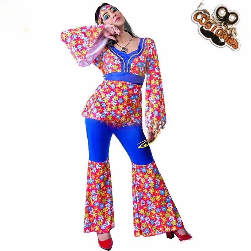 Ethnic Fashion Clothing - Fantasia Hippie Feminina com Grandes Flores,