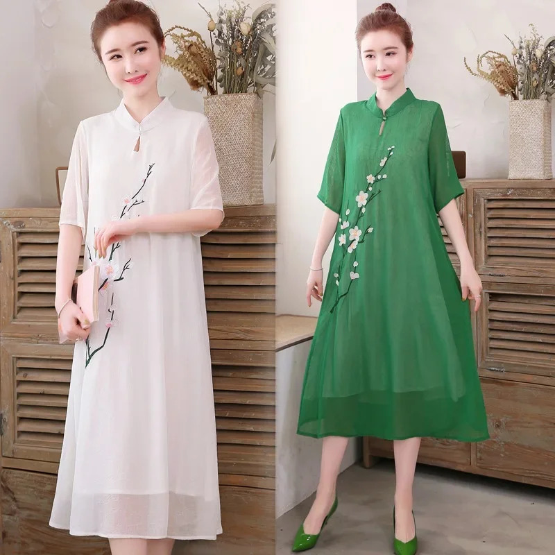 Branco chinês qipao cheongsam  - Ao Dai Vietnam Dress avaliação e preço